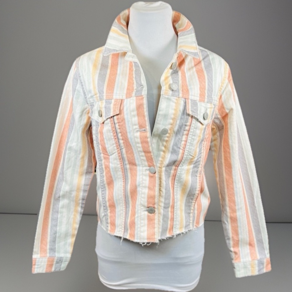 Mavi Jeans, Sienna striped raw hem summer denim Jean jacket